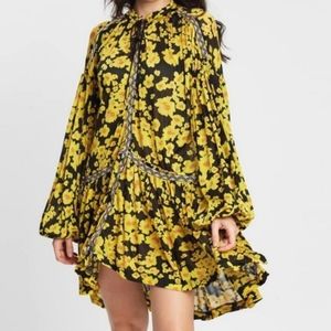 Free Pople Love Letter yellow and black floral boho tunic/dress women's size XS